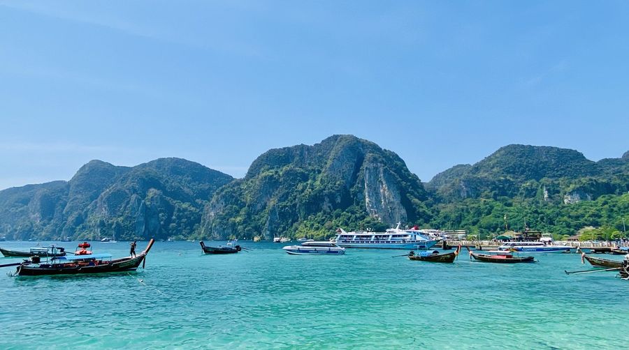 Tour boats in a tropical bay