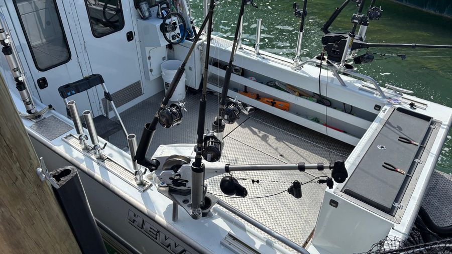 Deck of a sport fishing charter boat