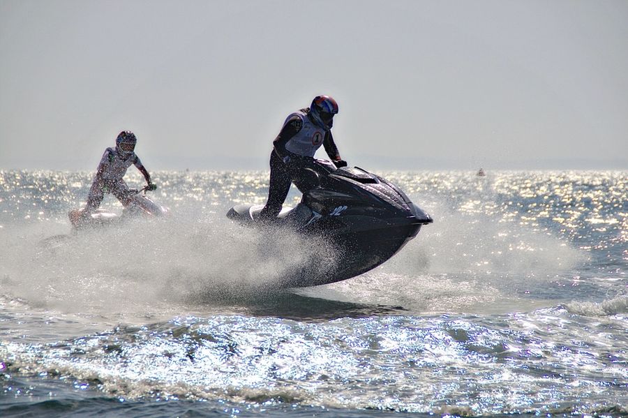 Jet ski riders on the ocean